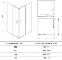 Душевой угол раздвижной квадратный RV13-100-01-C5 1000x1000x1950 Цвет профиля Чёрный Стекло Прозрачное Veconi